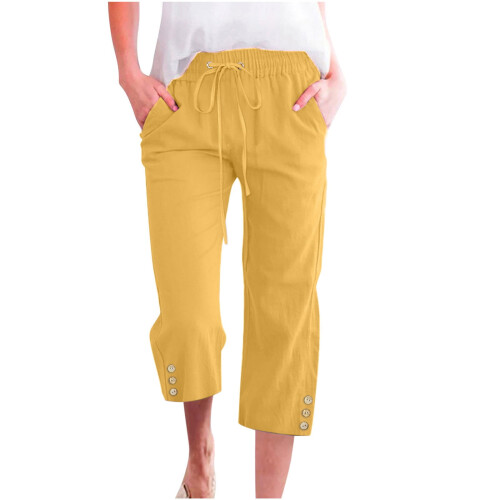 VERUGU Παντελόνι Capris για γυναίκες, μοντέρνο, casual, μονόχρωμο, ελαστικό, φαρδύ
