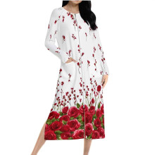 Women's Floral Pajama Dress, Long Sleeve Loose Fit Zipper Front Sleepwear, Double-Sided Fleece, S-2XL