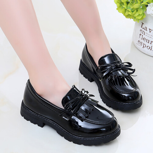 Δερμάτινα παπούτσια Hunpta για παιδιά κορίτσια Slip-on δερμάτινα μοκασίνια με φούντα