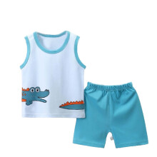 Uxgjfwu Toddler Boy Summer Outfits Cute Printed Sleeveless Tank Top and Shorts Set Summer Clothes, Sizes 3M-5T,Blue