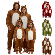 Julepysjamas til familie Fleece Jumpsuit Nattøy Hettegenser Plysj Jumpsuit Vinter Herrer Dame Hjem Reinsdyrkostyme Pluss størrelse Rød