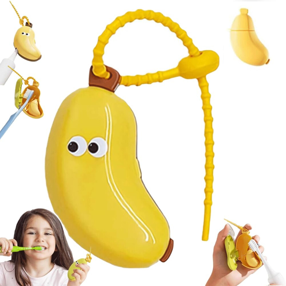 Yellow Banana Toothbrush Travel Case With Builtin Toothpaste Dispenser, Clipon Cover For Camping
