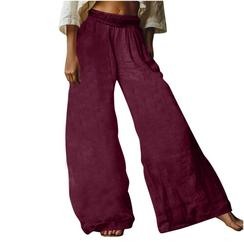 Γυναικείο παντελόνι Boho με φαρδιά μπατζάκια και τσέπη, από μονόχρωμο λάστιχο στη 1
