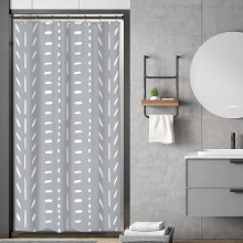 Cortina de ducha Boho gris con estampado de chevrón, 36 x 72 pulgadas, poliéster impermeable, 7 ganchos – Compatible con barras estándar