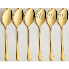 Lingurițe de servire cu fante, din oțel inoxidabil auriu, format din 6 bucăți, 21,5 cm, potrivite pentru mașina de spălat vase, compatibile cu