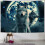 Wolf Moon -gobeliini, sininen galaksimetsäkuvio, 40x60 tuumaa 1