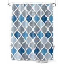 Rideau de douche géométrique marocain 152 x 183 cm, imperméable, à œillets et crochets, aspect lin bleu et gris, lavable