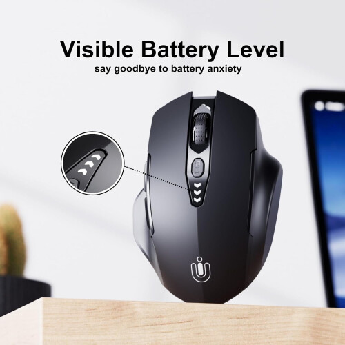 Ασύρματο ποντίκι Bluetooth, επαναφορτιζόμενο BT5.0/4.0+2.4G, ορατή μπαταρία, 4DPI, συμβατό με 2