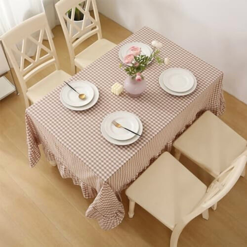 Cotton Gingham Tablecloth with Ruffled Edge 70" x 52" 2