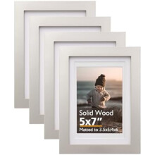 Rame foto din lemn masiv gri deschis 5x7 (set de 4), față acrilică, compatibile cu suport de masă 4x6 sau suport de masă 5x7, suport de masă,