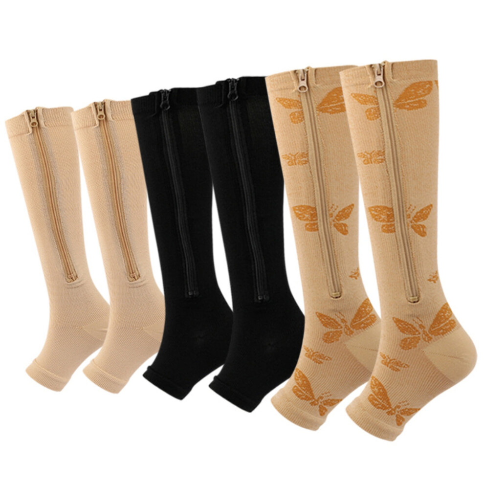 Compression Socks Thigh with Zipper Exposed Toe Thigh High Compression Stockings, Women Men Swelling Breathable Sports