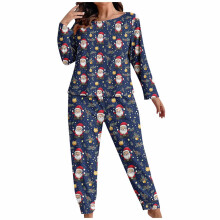 Dampyjamas i plusstorlek, flanellfleece-loungeset med högtidstryck, långärmade byxor, XL-5XL, kompatibel med julklappar
