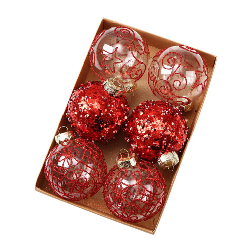 Onbreekbare kerstballen met rode glitter (6 stuks) 1