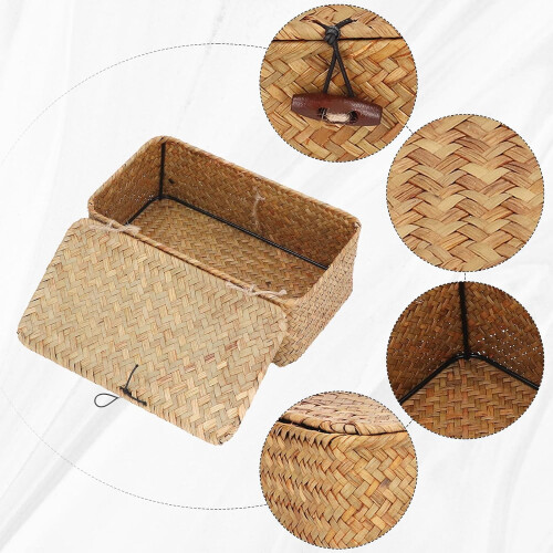 Natural Wicker Storage Baskets with Lids – Set of 3 2