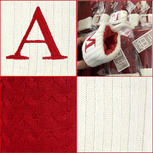 Χριστουγεννιάτικες κάλτσες με αρχικά, κόκκινες και λευκές πλεκτές κάλτσες 7,1" για 1