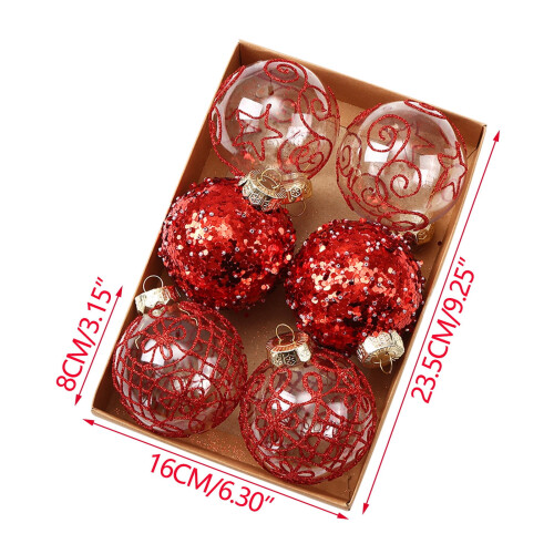 Onbreekbare kerstballen met rode glitter (6 stuks) 2