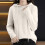Damen-Kapuzenpullover, modischer Strickpullover mit langen Ärmeln, einfarbig, trendiger Freizeitpullover für den Herbst / Beige 2