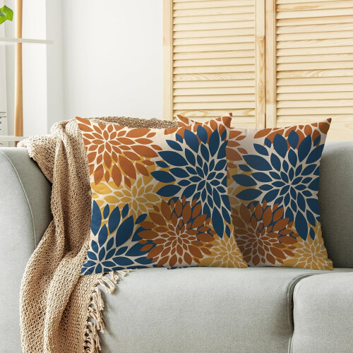 Fodere per cuscini blu, arancioni e gialle 45x45 cm (2 pezzi) 1