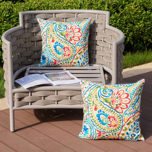 Conjunto de 2 capas de almofada para exterior, 40x40cm (16x16 polegadas), impermeáveis, com estampa paisley, compatíveis com pátio, jardim, sofá 2