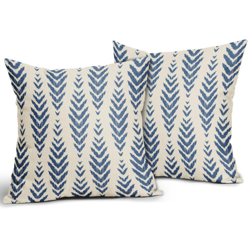 Μπλε μαξιλαροθήκες Boho 18x18, Σετ 2 τεμαχίων, Λινό διακοσμητικό μαξιλάρι ψαροκόκαλο 1