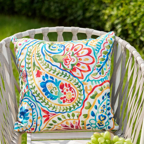 Conjunto de 2 capas de almofada para exterior, 40x40cm (16x16 polegadas), impermeáveis, com estampa paisley, compatíveis com pátio, jardim, sofá 1