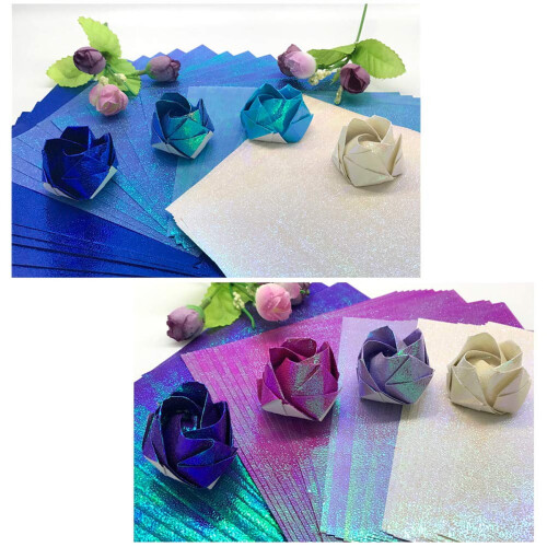 Χαρτί Origami Πτυσσόμενα Τετράγωνα Φύλλα Χειροτεχνίας Ιριδίζουσα Ιαπωνική Πλευρά 1