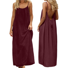 Robe nuisette dos nu pour femme, robe d'été décontractée sans manches, robe de plage longue et fluide à fines bretelles