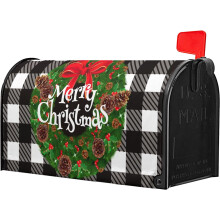 Zwarte brievenbushoes met buffelruitpatroon en kerstmotief, magnetisch, 53 x 65 cm, winterse kerstdecoratie voor buiten, tuin en erf