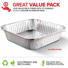 8x8 Foil Formy (10 szt.) – 8-calowe kwadratowe aluminiowe formy jednorazowe do pieczenia, gotowania, przechowywania i przygotowywania potraw