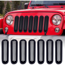 Inserti griglia compatibili con Jeep Wrangler JK JKU 2007-2018, accessori per griglia anteriore a rete per auto, colore nero opaco, 7 pezzi