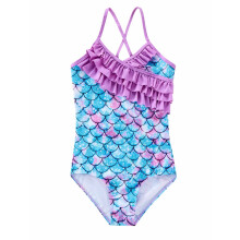 Maiô infantil feminino de uma peça, estilo havaiano com babados, secagem rápida, ideal para praia e para crianças pequenas.