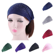 Breites Haarband mit Strasssteinen, schwarzes Turban-Haarband mit elastischem Bandeau für Damen und Mädchen – hautfreundlich, dehnbar, einfarbig