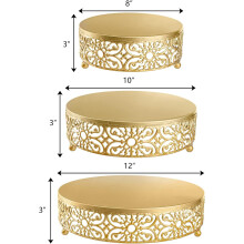 Conjunto de 3 Suportes Redondos de Metal para Bolo (20cm/25cm/30cm), Pratos Dourados para Exibir Sobremesas em Casamentos, Aniversários e Festas —