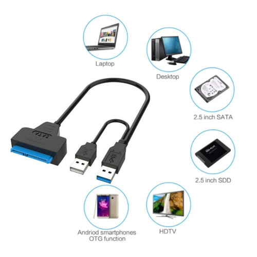 Διπλό καλώδιο προσαρμογέα σκληρού δίσκου USB3.0 σε SATA, 2.5HDD / SSD Q9L7USB 2