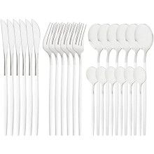Mirror Cutlery Set 18/0 Stainless Steel White Handles