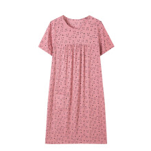 Huisjurken voor dames, katoenen huisjas met print, korte mouwen, lange jas met zakken, maten XL-3XL