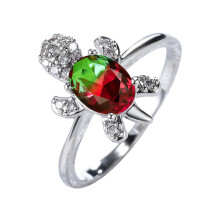 Bague tortue plaquée argent - Zirconiums colorés - Bijou pour homme et femme - Cadeau
