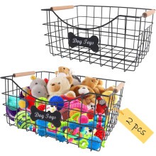 Mittelgroßes Hundespielzeugkorb-Set (2er-Set), Spielzeugkorb aus Eisendraht mit Holzgriff – Geeignet für Hunde und Welpen