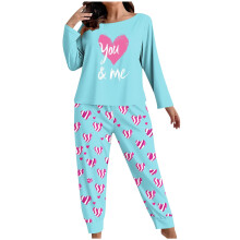 Set pigiama da donna taglie forti per San Valentino, 2 pezzi in seta di latte, stampa a cuori, "Tu e Io", abbigliamento da notte romantico, taglie