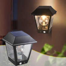 Applique murale solaire à induction à lumière chaude, lampe solaire LED IP65 pour clôture, jardin, garage et allée – Compatible avec une