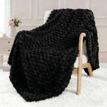 Coperta in pile extra large per divano, 50x70 pollici, elegante coperta jacquard morbida, soffice, accogliente e leggera per l'inverno, nera