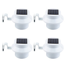 Lot de 4 lampes solaires LED pour gouttières - Veilleuses solaires blanches/noires, appliques murales, lampes de clôture, éclairage de sous-toiture