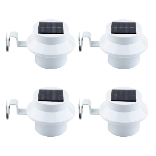 4 ηλιακά φώτα LED για υδρορροές - Λευκά/Μαύρα ηλιακά φώτα νύχτας, φώτα τοίχου, φώτα