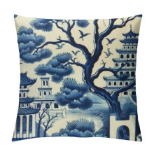 Chinoiserie kék és fehér párnahuzatok 45x45 cm, kültéri/beltéri dekoratív párnahuzatok kanapéra, ágyra, szófára – kompatibilis a