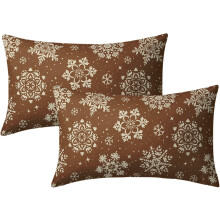 Weihnachtskissenbezüge mit braunem Schneeflockenmuster, 12x20 Zoll, 2er-Set, passend für Standardkissen