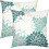 Capas de almofada 50x50cm (20x20 polegadas) em tons de azul-petróleo e branco – Estampa floral e geométrica de dálias, decoração moderna 1