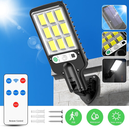 Solcellsgatubelysning med rörelsesensor, 108 COB, IP55, 3