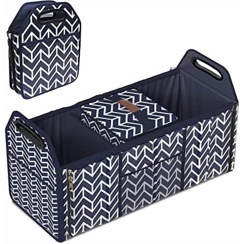 Foldable Trunk Organizer With 3 Compartments, Insulated Cooler Bag For Suv/Groceries Â Navy Compatible With Most Vehicles Blue 9152228239043