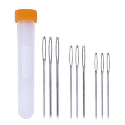 Tinksky9PCS Βελόνες ραφής με στρογγυλή κεφαλή και μεγάλα μάτια, βελόνες, νήμα