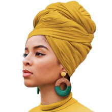 1 stuk ultrazachte, elastische jersey hoofddoek/turban, ademende gebreide haarsjaal voor dames (kurkuma) – past bij Afrikaanse mode